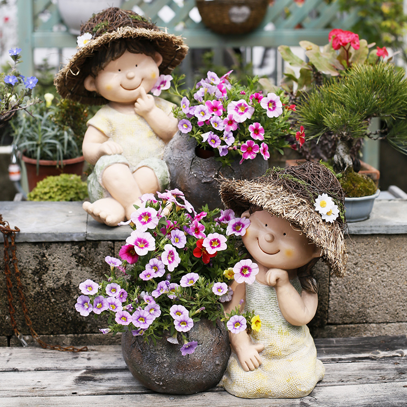 可爱花盆创意个性阳台布置户外庭院摆件花园装饰欧式多肉陶罐粗陶
