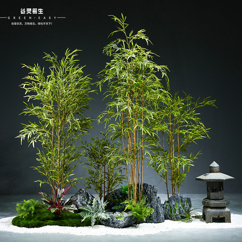 现代中式仿真竹子落地植物造景室内大型绿植软装花艺景观橱窗装饰